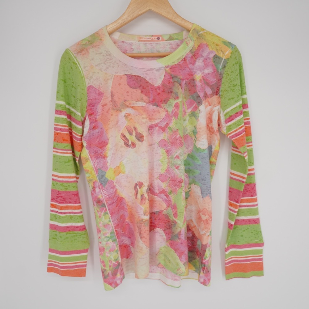 Before + Again Boho Tunic Top Womens M Mixed Print Waffle Thermal Long Sleeve